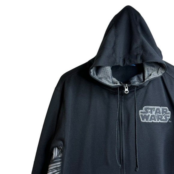Star Wars Black Gray Stripes Long Sleeve Drawstring Full Zip Hoodie Pockets M - Picture 7 of 16